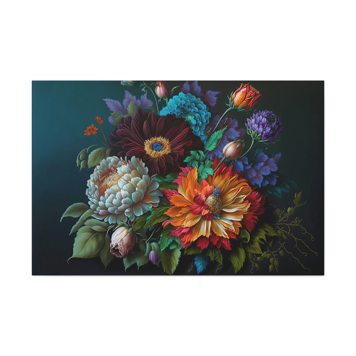 Dutch Masters Style Floral Bouquet Dark Background Oil Painting Poster