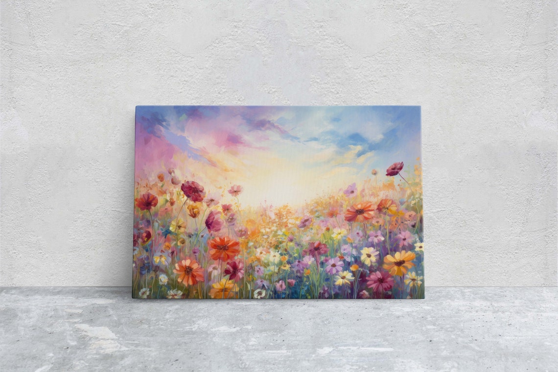 Pastel Wildflower Meadow Sunset Impressionist Flower Field Art Print