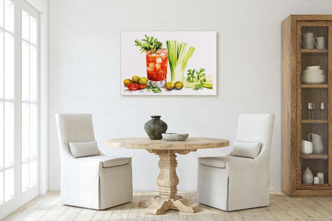Bloody Mary Cocktail Watercolor Celery Olives Bar Art Poster - Image 3