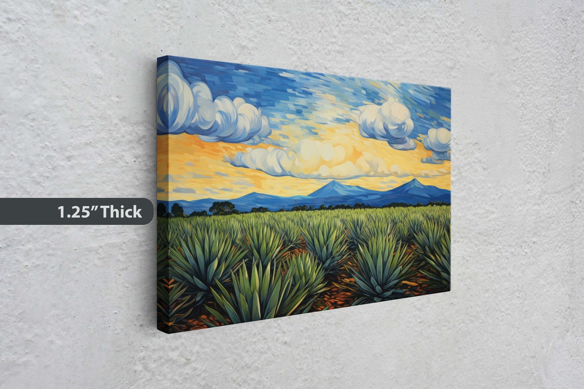Agave Field On Blue Mountains Sunrise Sunset Retro Vintage Mid Century Modern - Image 3