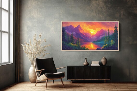 Colorful Mountain Sunrise On Smoky Forest Foggy Mountains Vibrant Color Abstract Art