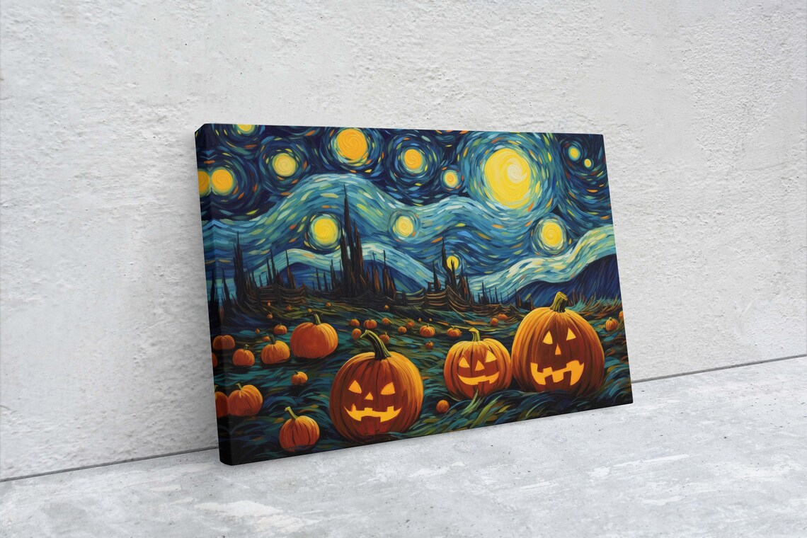 Pumpkin Starry Night On Halloween, Van Gogh Art Print - Image 2