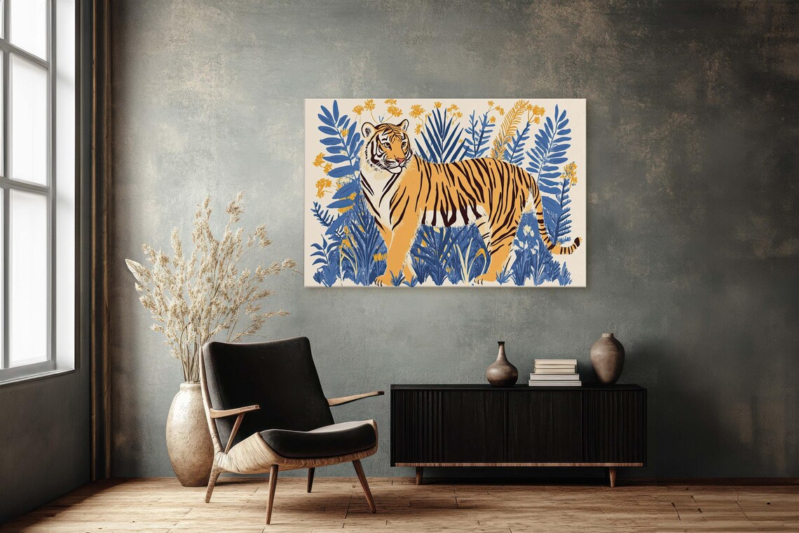 Jungle Tiger Minimalist Botanical Animal Art Print - Image 2