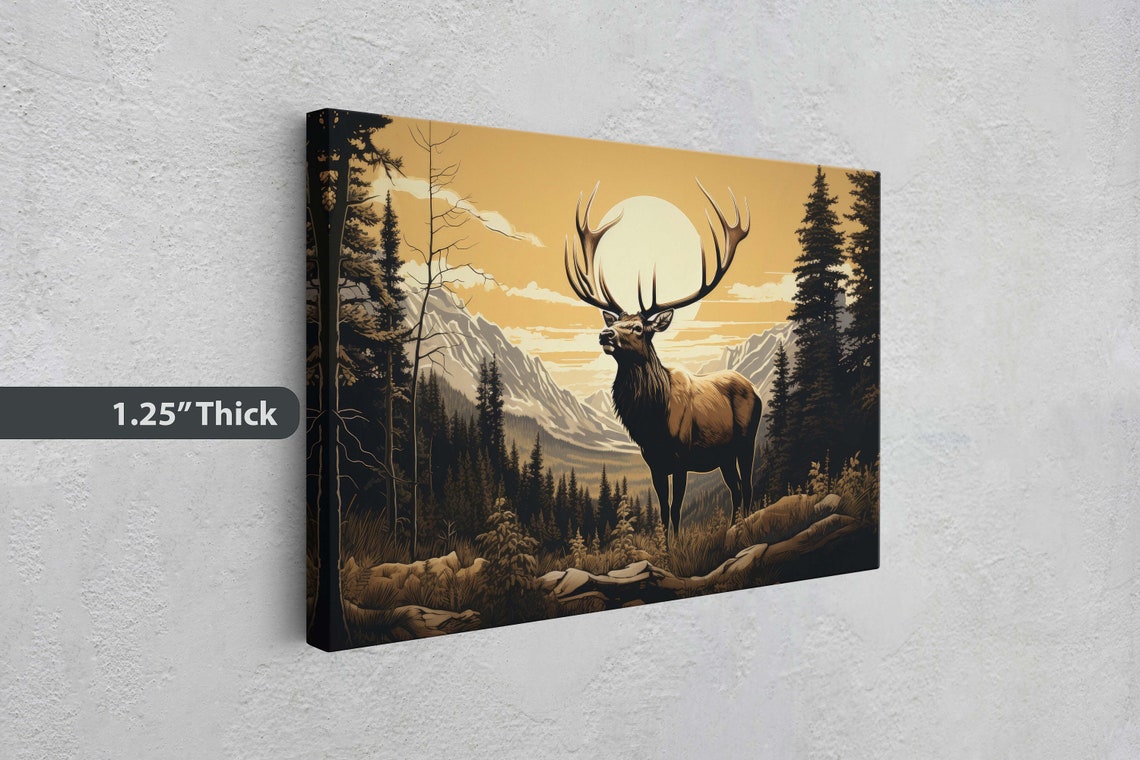 Rocky Mountain Elk Elk Painting Cabin Decor Mountain Home Decor Neutral Art Nature Decor Framed - Image 3