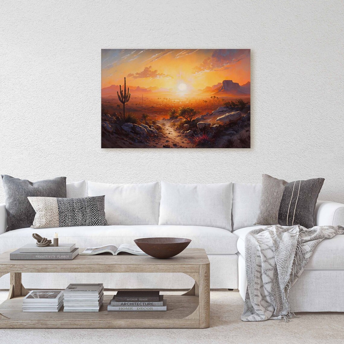 Arizona Desert Sunset Saguaro Cactus Rocky Trail Mesas Travel Poster - Image 2