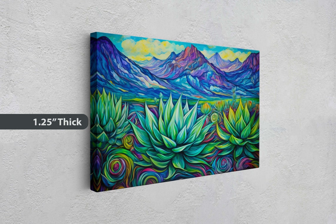 Colorful Desert Agave Mountain Landscape Psychedelic Canyon Art Print - Image 3