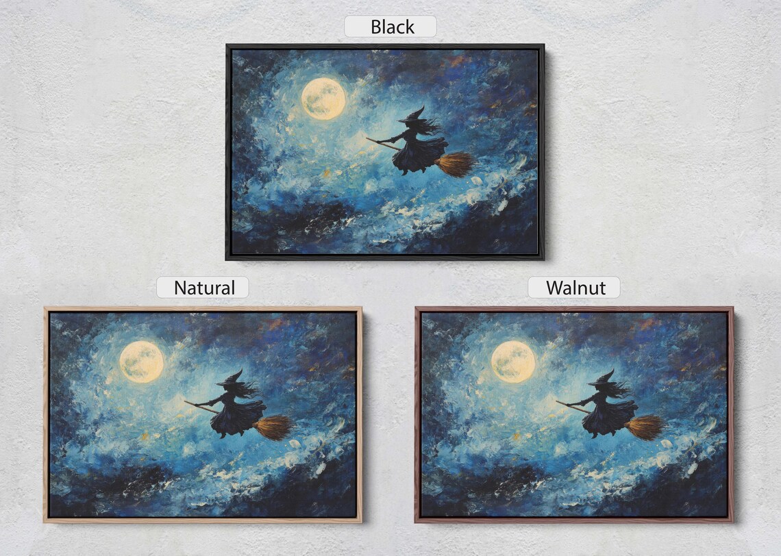 Flying Witch On Broomstick, Whimsical Halloween Art - Image 2