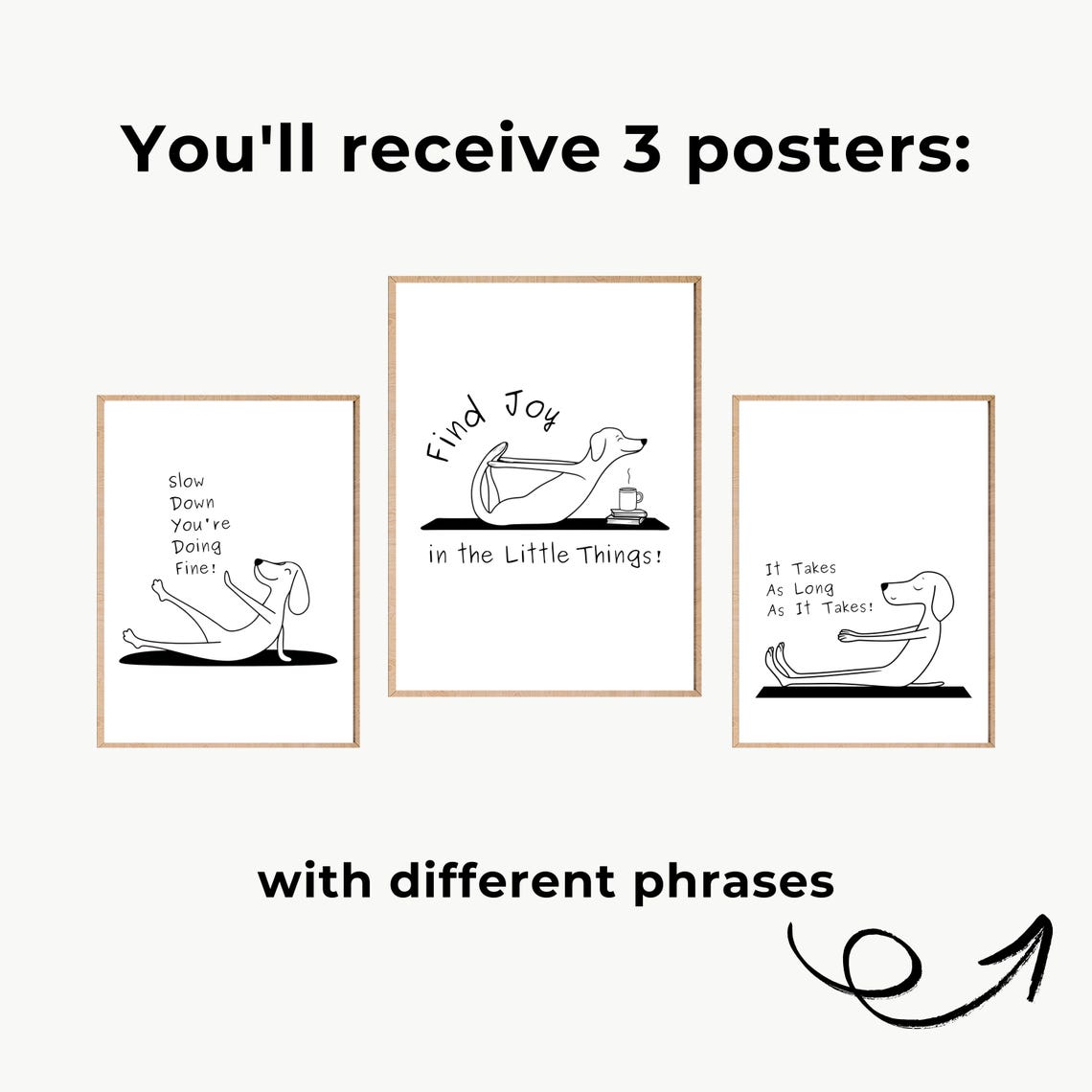 Mindful Dog Line Art Inspirational Quotes Trio Poster Gift Set - Image 2
