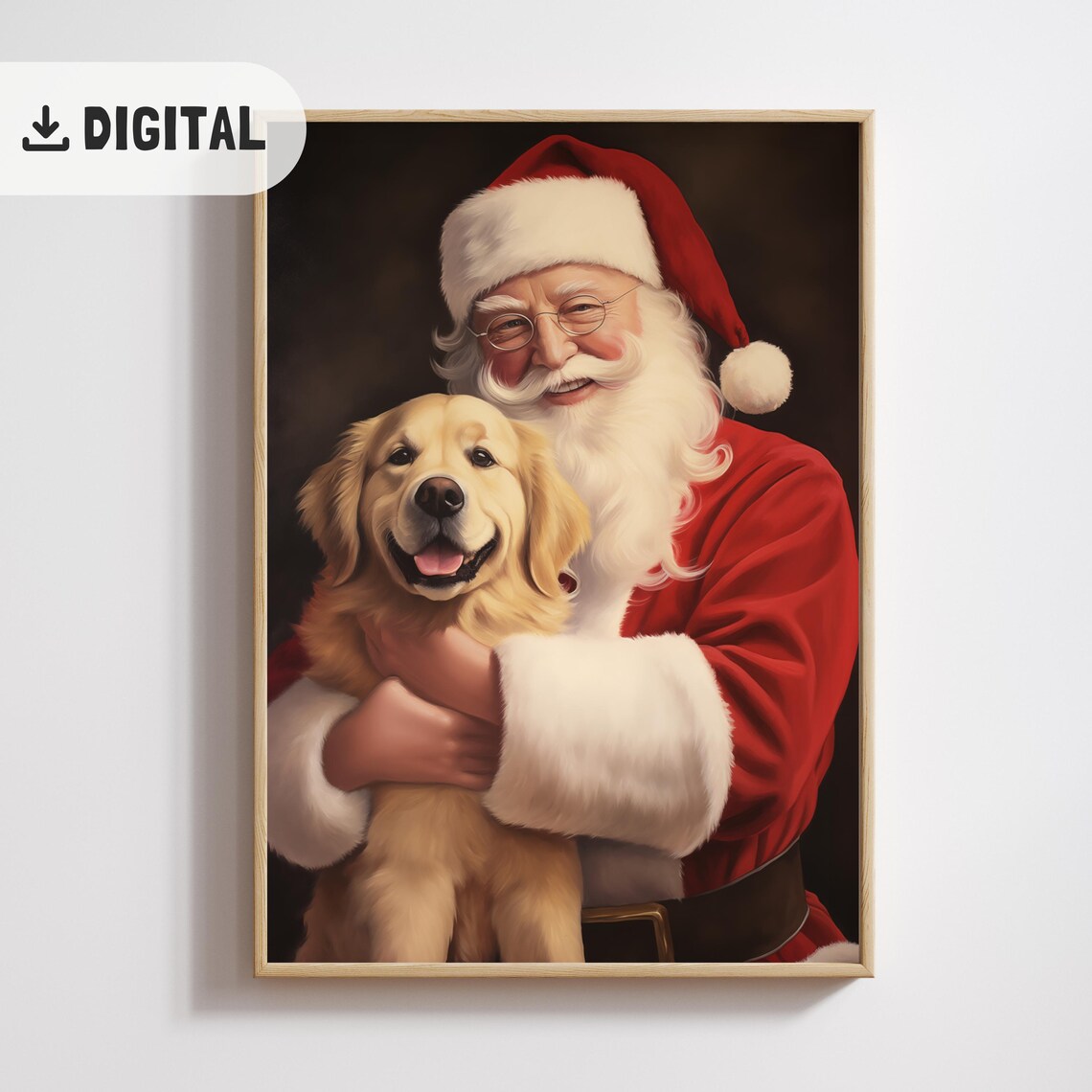 Vintage Santa Claus Hugging Golden Retriever Christmas Poster - Image 2