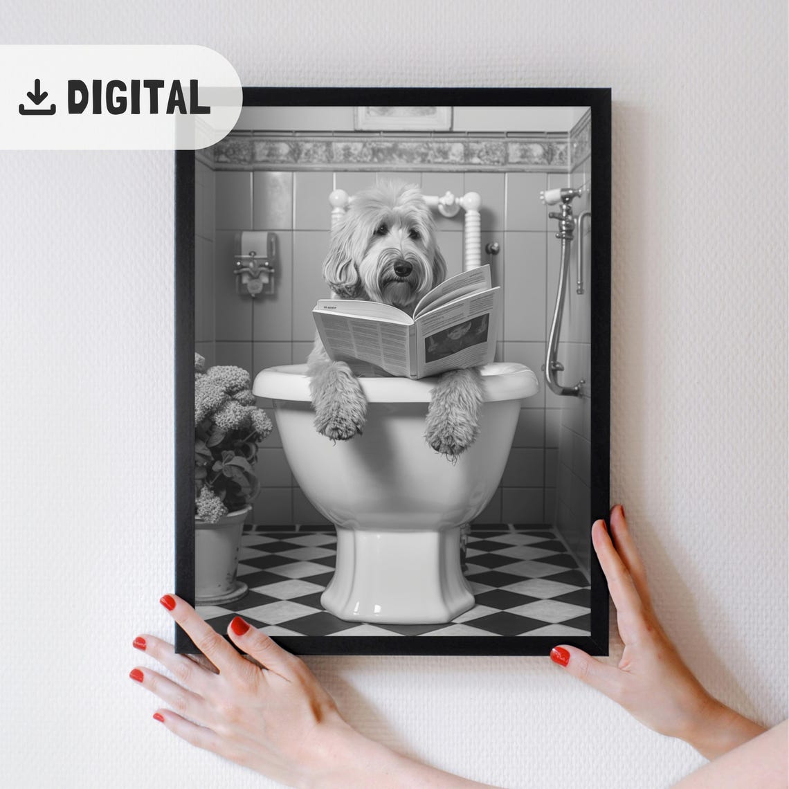 Trendy Goldendoodle Bathtub Print Dog Bathroom Wall Art Funny Dogful Toilet Pink Bathtube Wall Decor Goldendoodle Painting Humor Poster Wc - Image 2