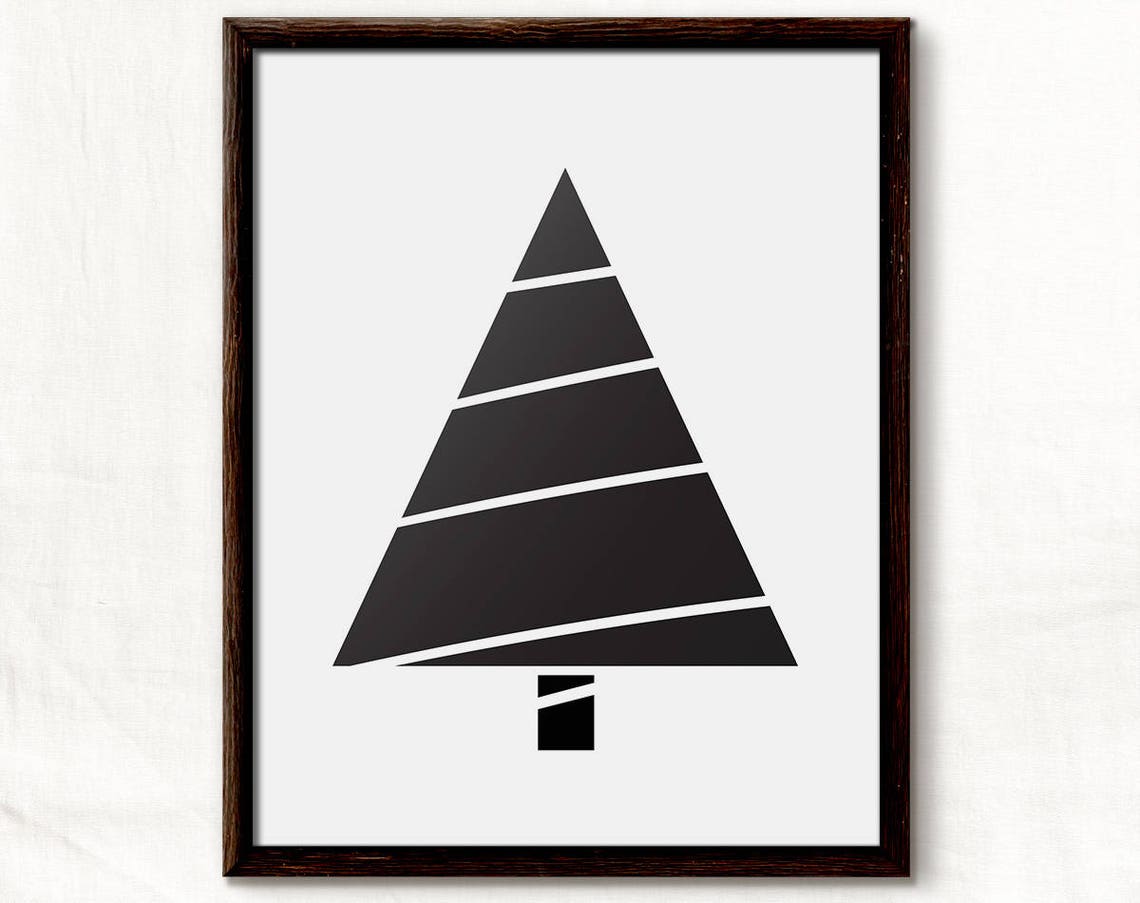 Minimalist Black Geometric Christmas Tree Simple Modern Art Poster