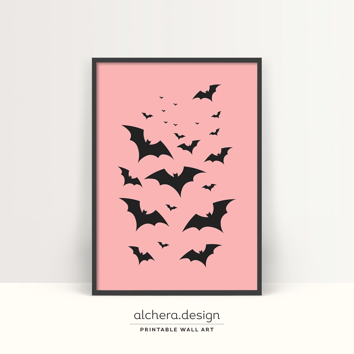 Pink Bats Wall Decor Cute Halloween Art Pastel Bat Decorations Feminine Witch Aesthetic Halloween Wall Art