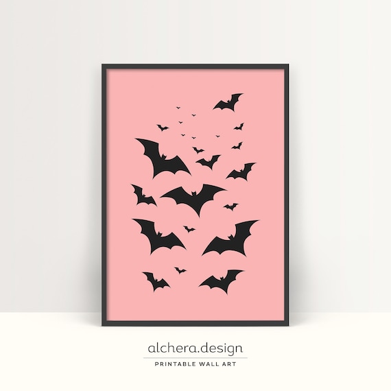 Pink Bats Halloween Cute Spooky Bat Silhouette Pastel Decor Poster