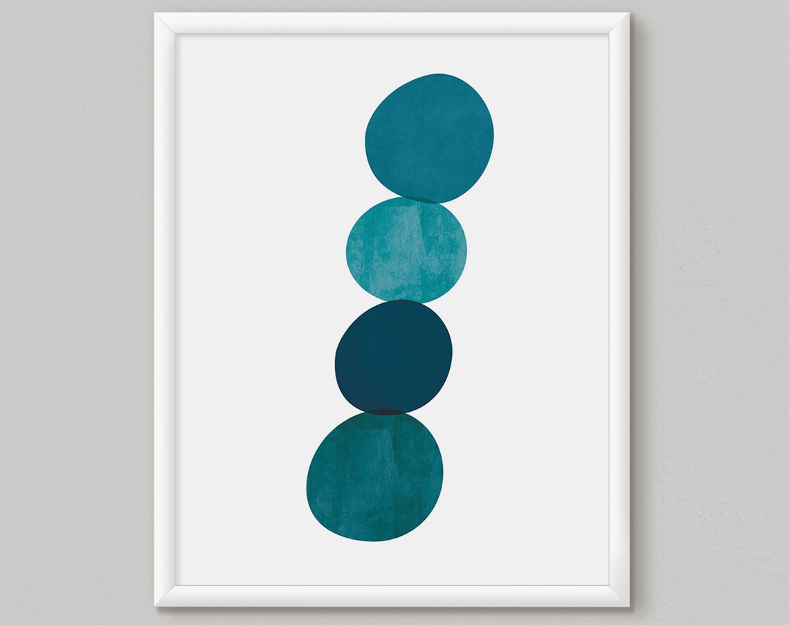 Abstract Stacked Circles Teal Blue Minimalist Modern Art Poster