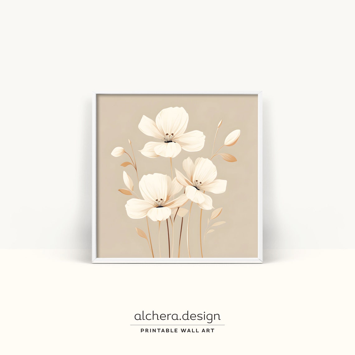 Cream White Wildflowers Beige Botanical Neutral Floral Art Poster