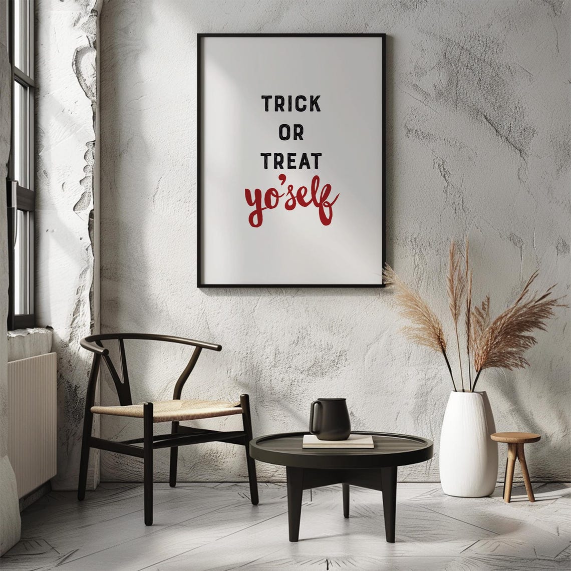 Trick or Treat Yo Self Funny Halloween Script Quote Art Poster - Image 2