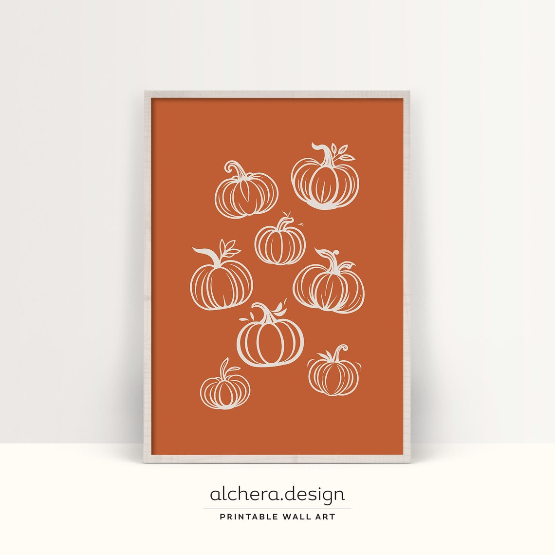 White Line Pumpkins Burnt Orange Autumn Minimalist Decor Poster