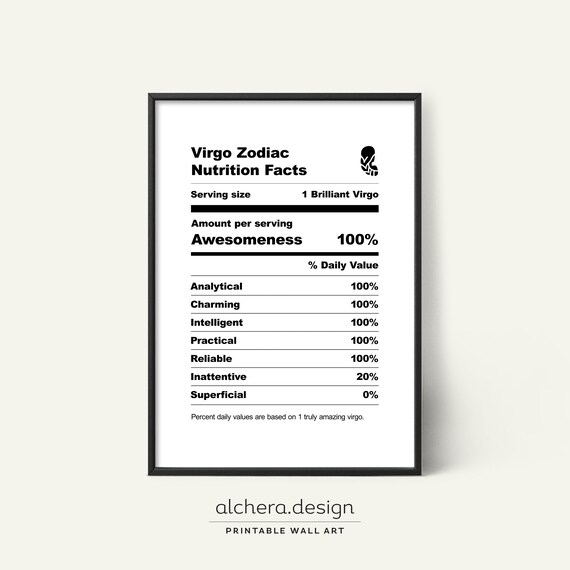 Virgo Zodiac Nutrition Facts Funny Astrology Gift Art Poster
