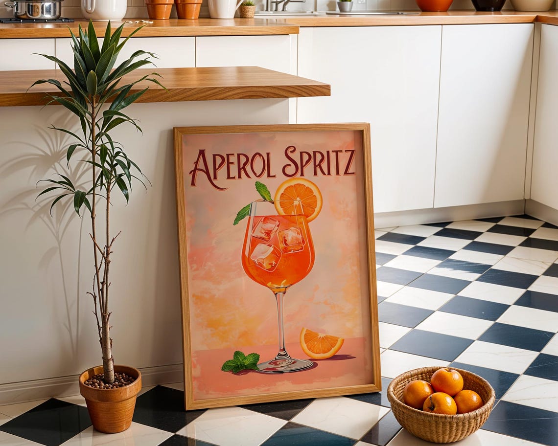 Aperol Spritz Vintage Cocktail Retro Kitchen Bar Wall Poster