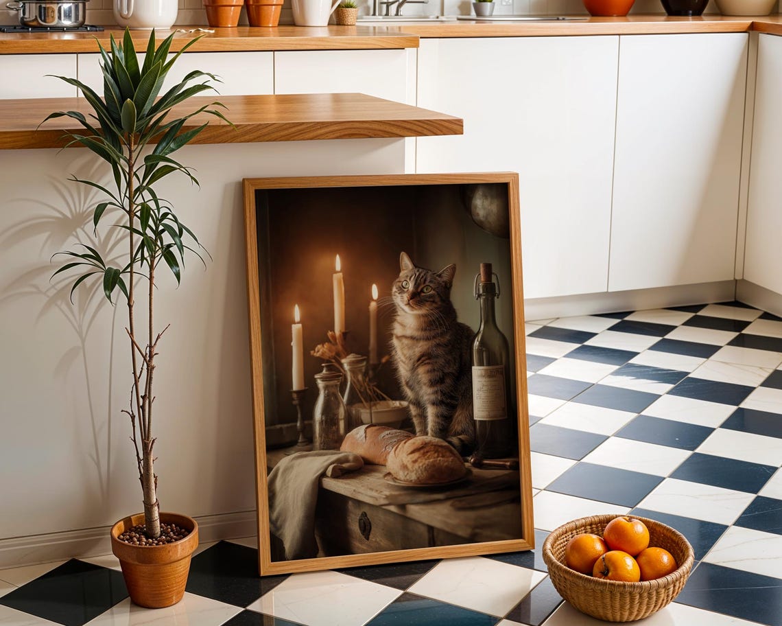 Baroque Cat Candlelight Still Life With Bread Old Masters Art Poster