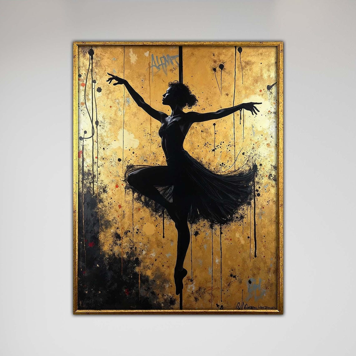 Golden Ballet Dancer Silhouette Luxe Textured Black And Gold Poster