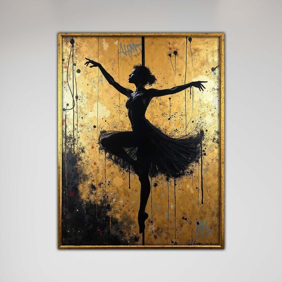 Golden Ballet Dancer Silhouette Luxe Textured Black And Gold Poster