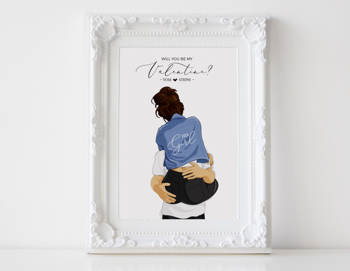 Be Mine Personalized Couple Carry Pose Illustration Valentine Poster - Image 3