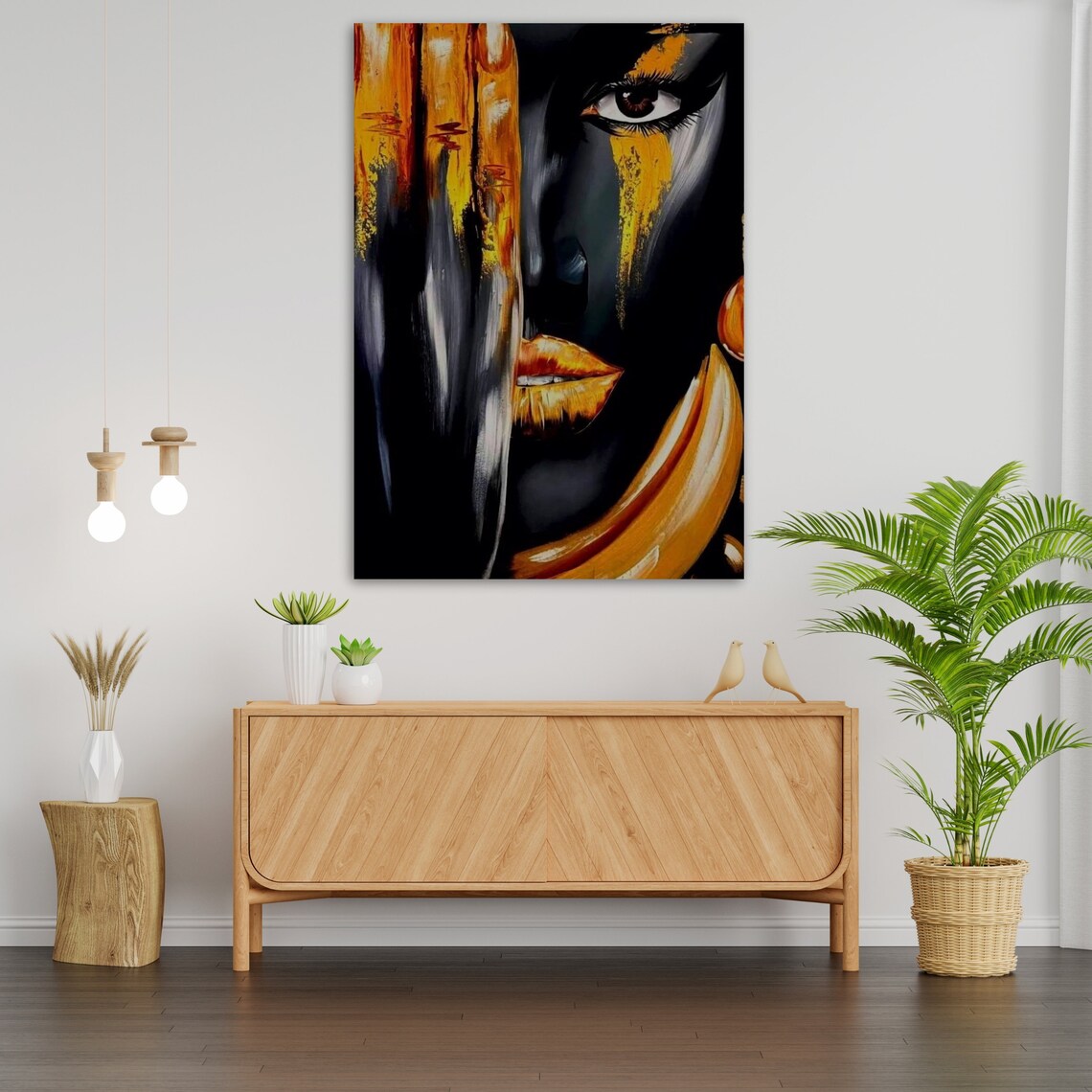 Dramatic Black Gold Woman Face Portrait With Golden Painted Accents Print - Image 3