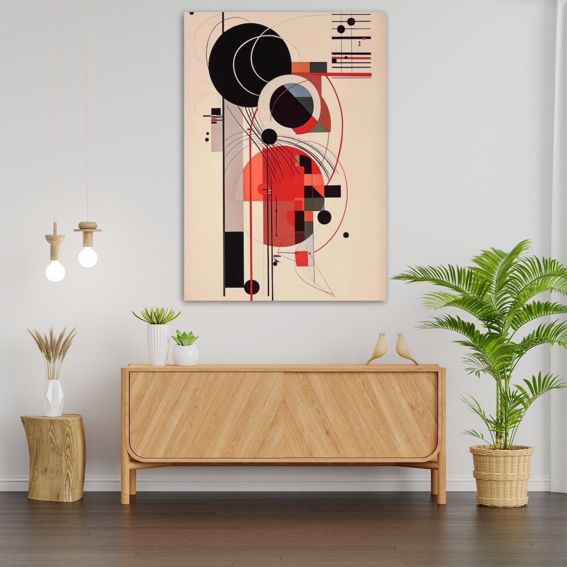 Geometric Bauhaus Abstract Circles Red Black Cream Modernist Art Poster - Image 3
