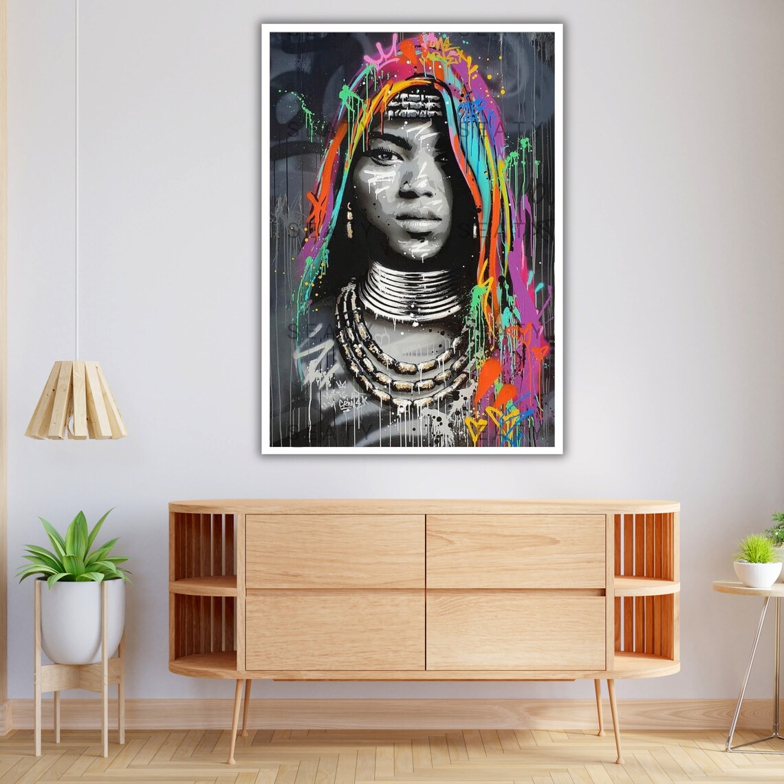 Graffiti Tribal Woman Portrait With Neck Rings Colorful Street Art Poster - Image 4