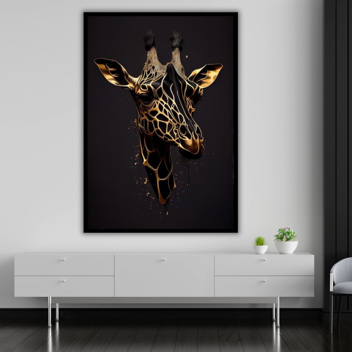 Golden Giraffe Head On Dark Background Elegant Modern Wildlife Poster - Image 5