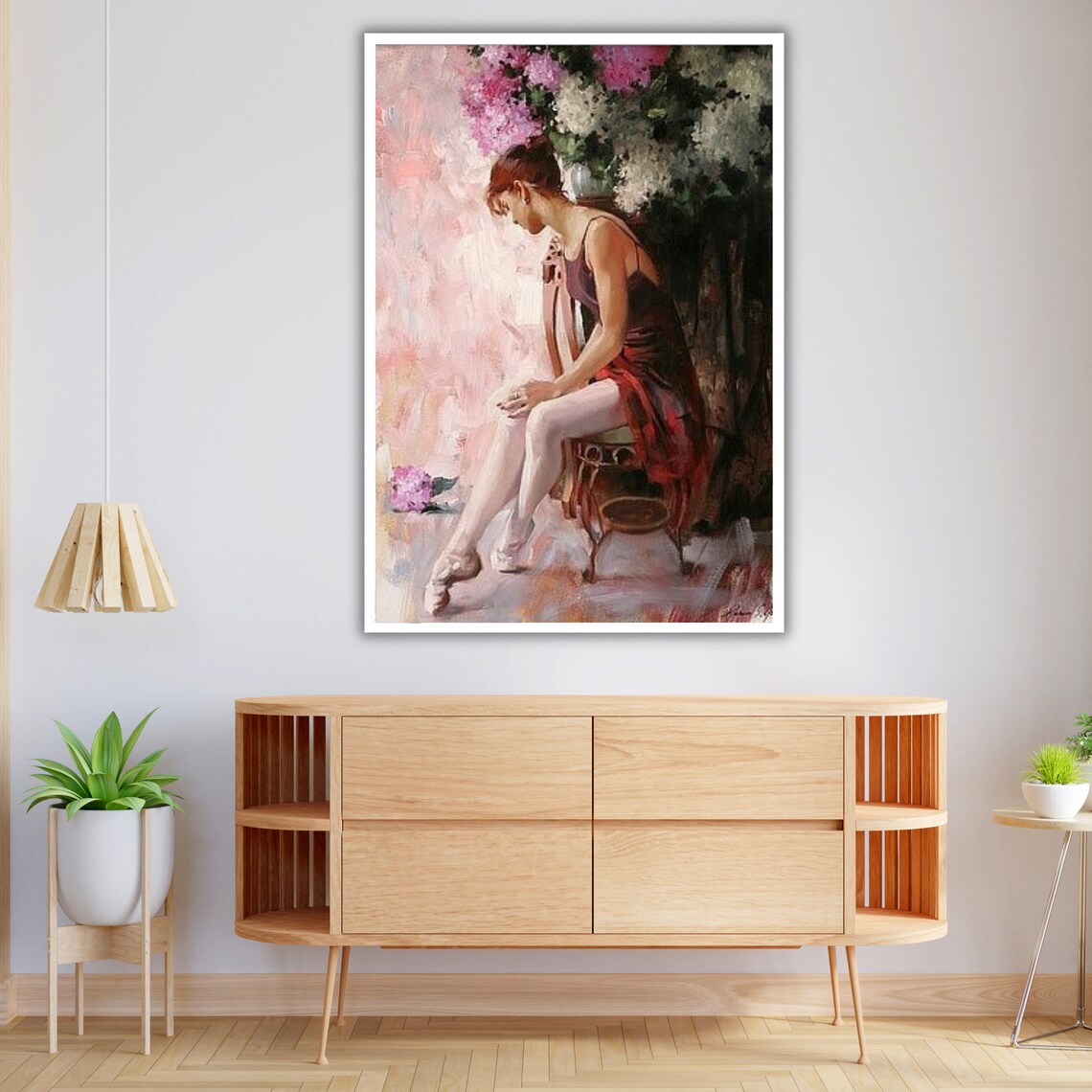 Ballerina Seated Pink Flowers Soft Romantic Oil Painting Elegant Dance Art Print - Image 4