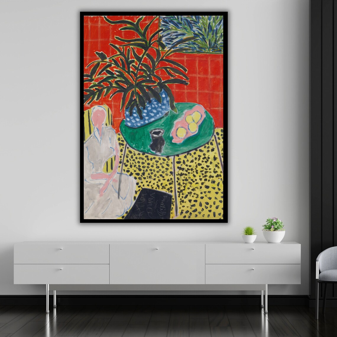Fauvist Red Interior Plant Still Life Table Bold Colorful Modern Art Print - Image 5