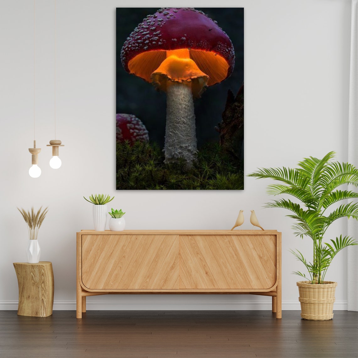 Glowing Red Fly Agaric Mushroom Dark Forest Magical Macro Art Print - Image 4
