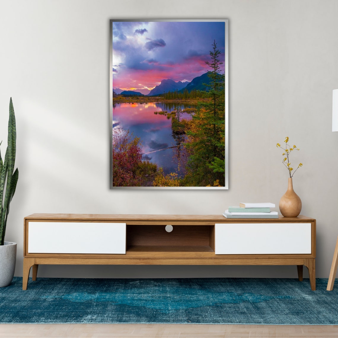 Mountain Lake Pink Purple Sunset Sky Mirror Reflection Travel Poster - Image 3
