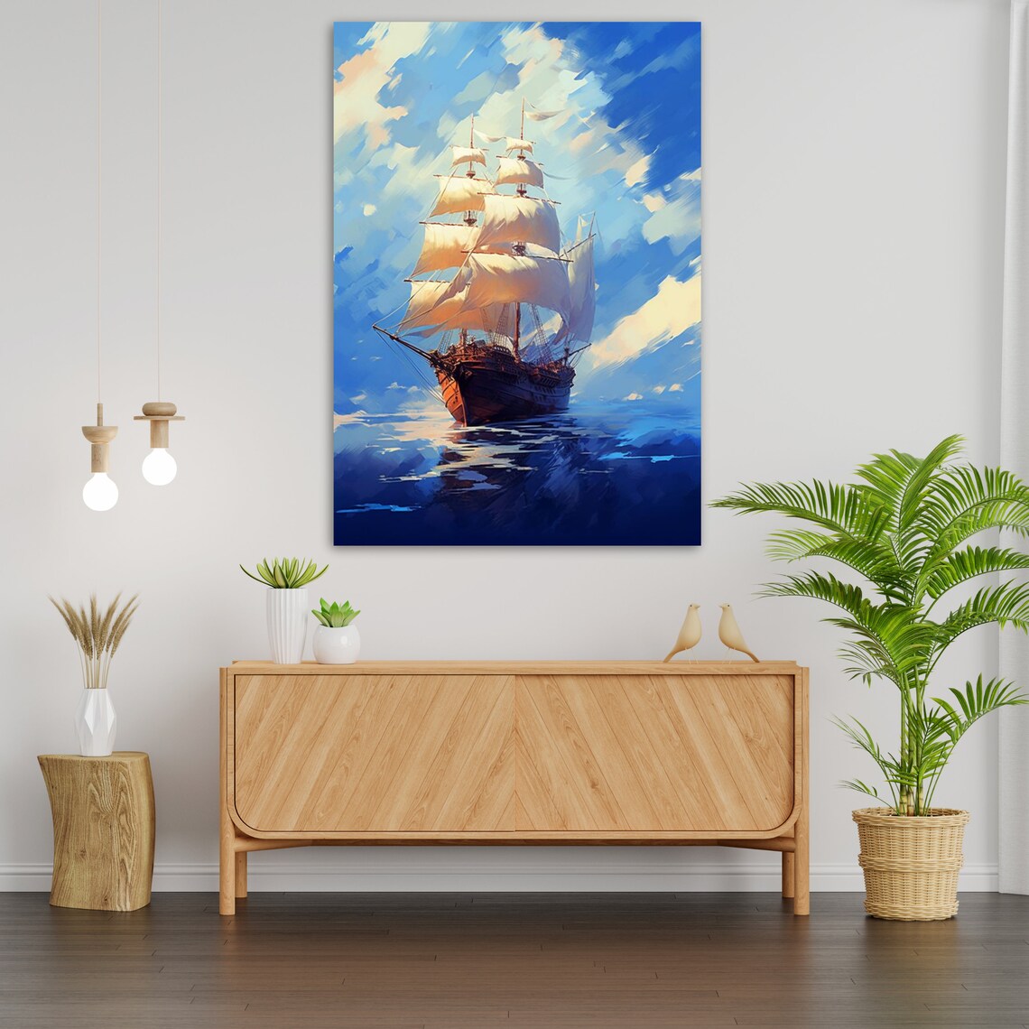 Sailboat Ship Nautical Decor, Ocean Painting - Image 3