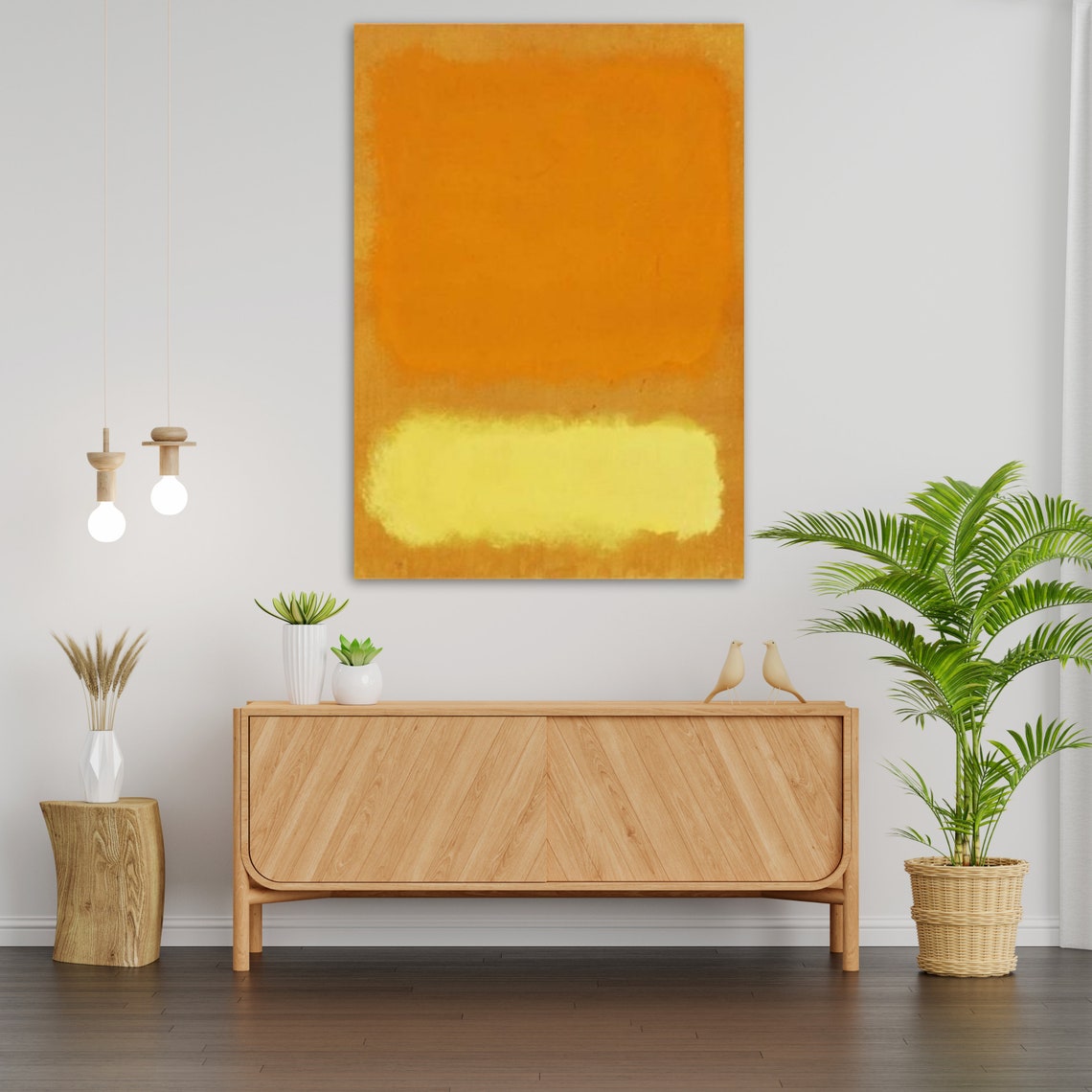 Abstract Yellow Red Orange Color Blocks Minimalist Modern Wall Art - Image 2