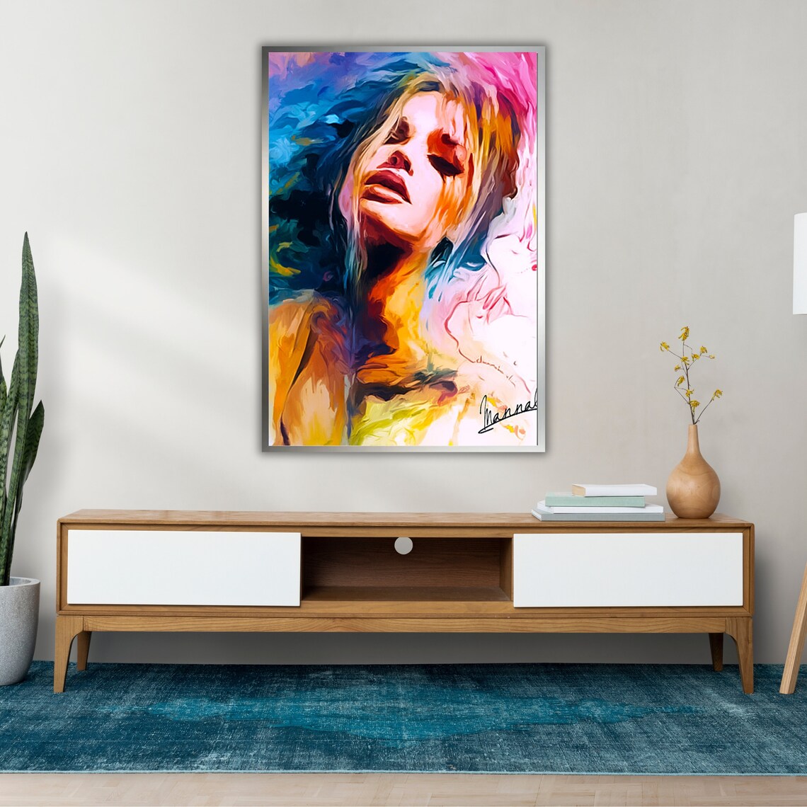 Colorful Abstract Woman Portrait Flowing Rainbow Hair Vibrant Modern Art Print - Image 2