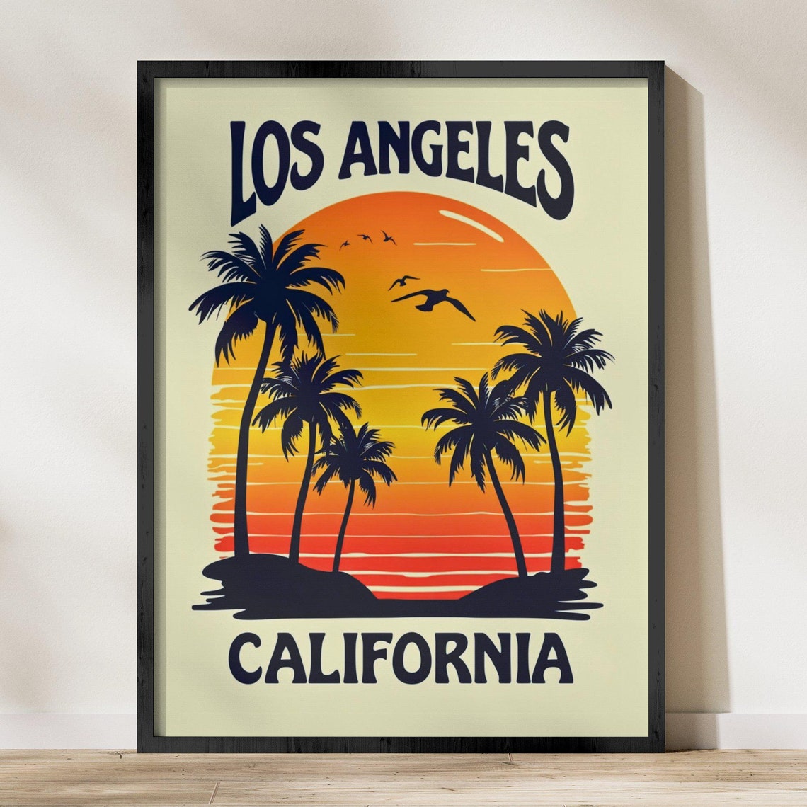 Los Angeles California Palm Trees Sunset Retro Beach Scene Poster - Image 2