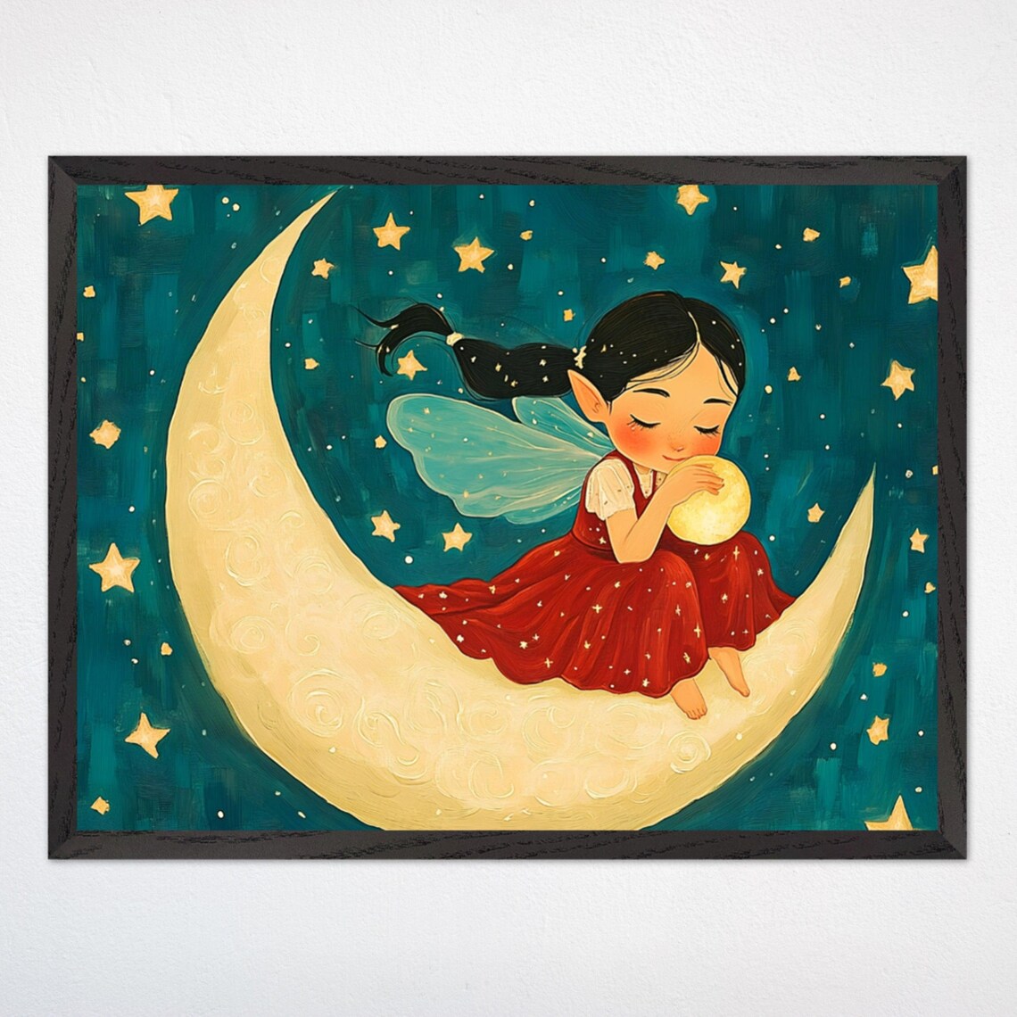 Fairy and Stars, Whimsical Nursery Art Print