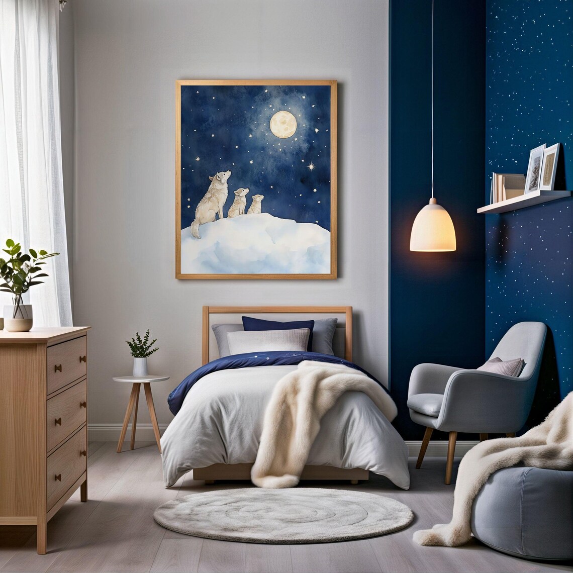 Arctic Wolf Moon Poster, Kids Room Nursery Decor - Image 2