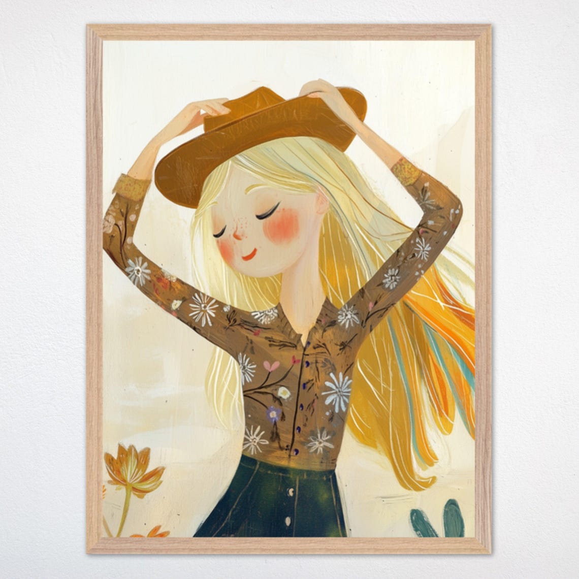 Blonde Cowgirl Tipping Her Hat In A Floral Western Shirt Poster