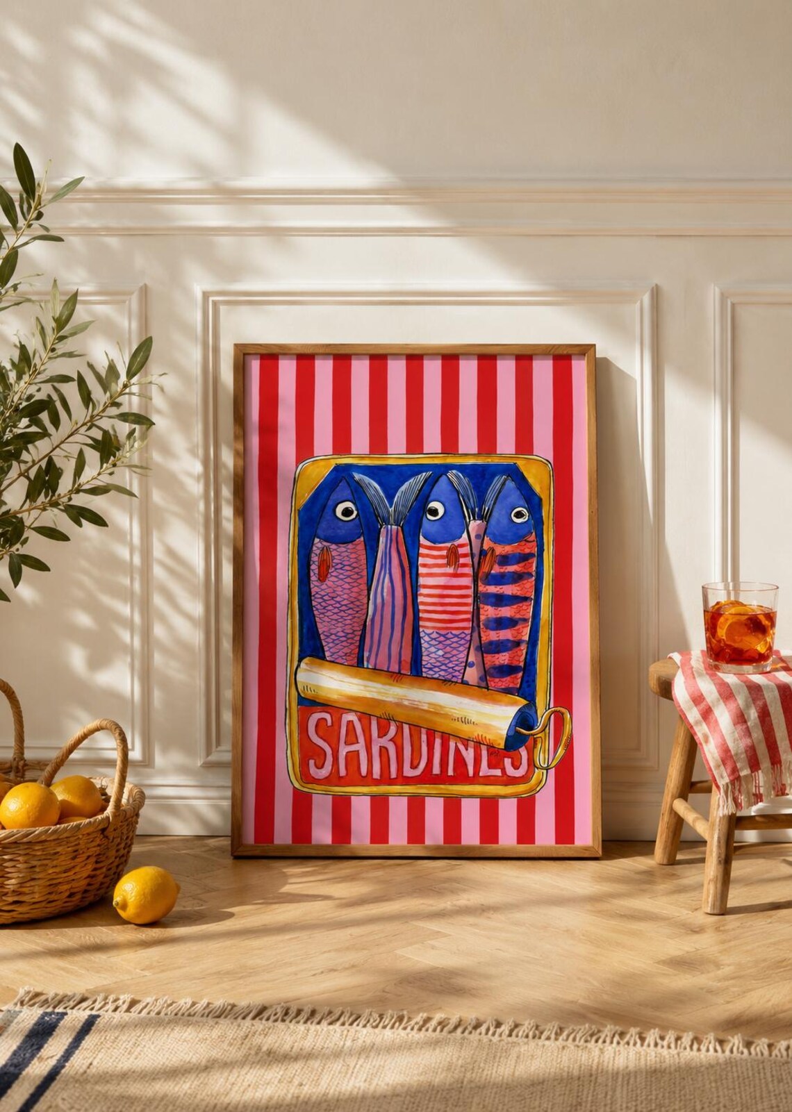 Sardines Wall Art Colorful Coastal Kitchen Print Mediterranean Food Poster