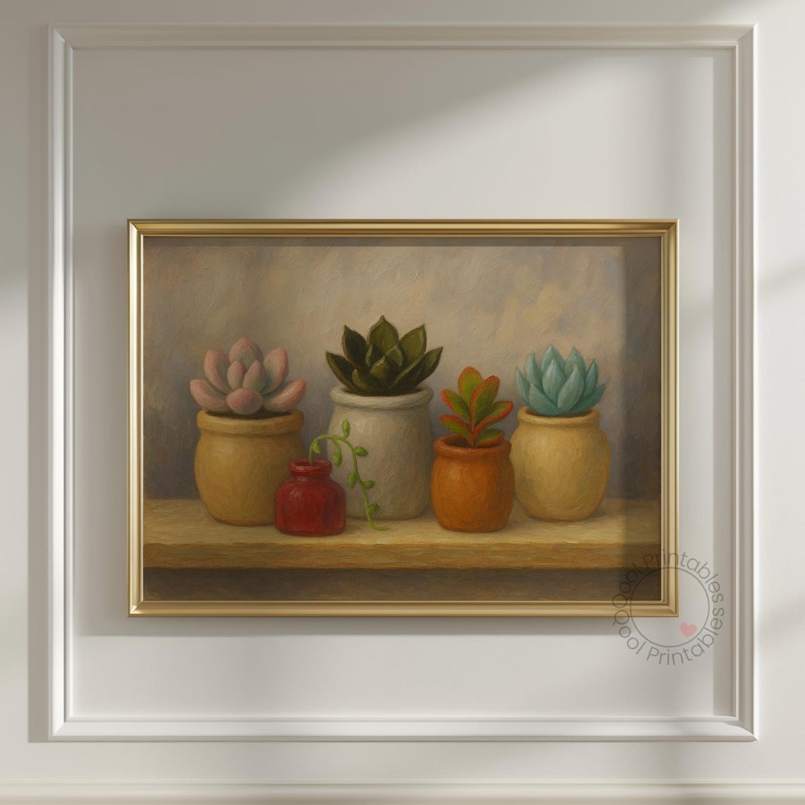 Rustic Potted Succulents Oil Style Painting Botanical Wall Art