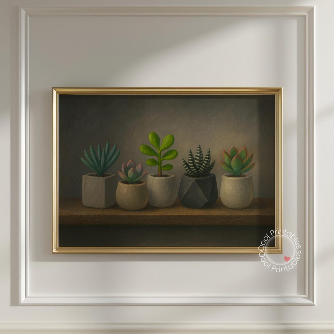 Small Succulent Plants Ceramic Pots Moody Dark Still Life Wall Art