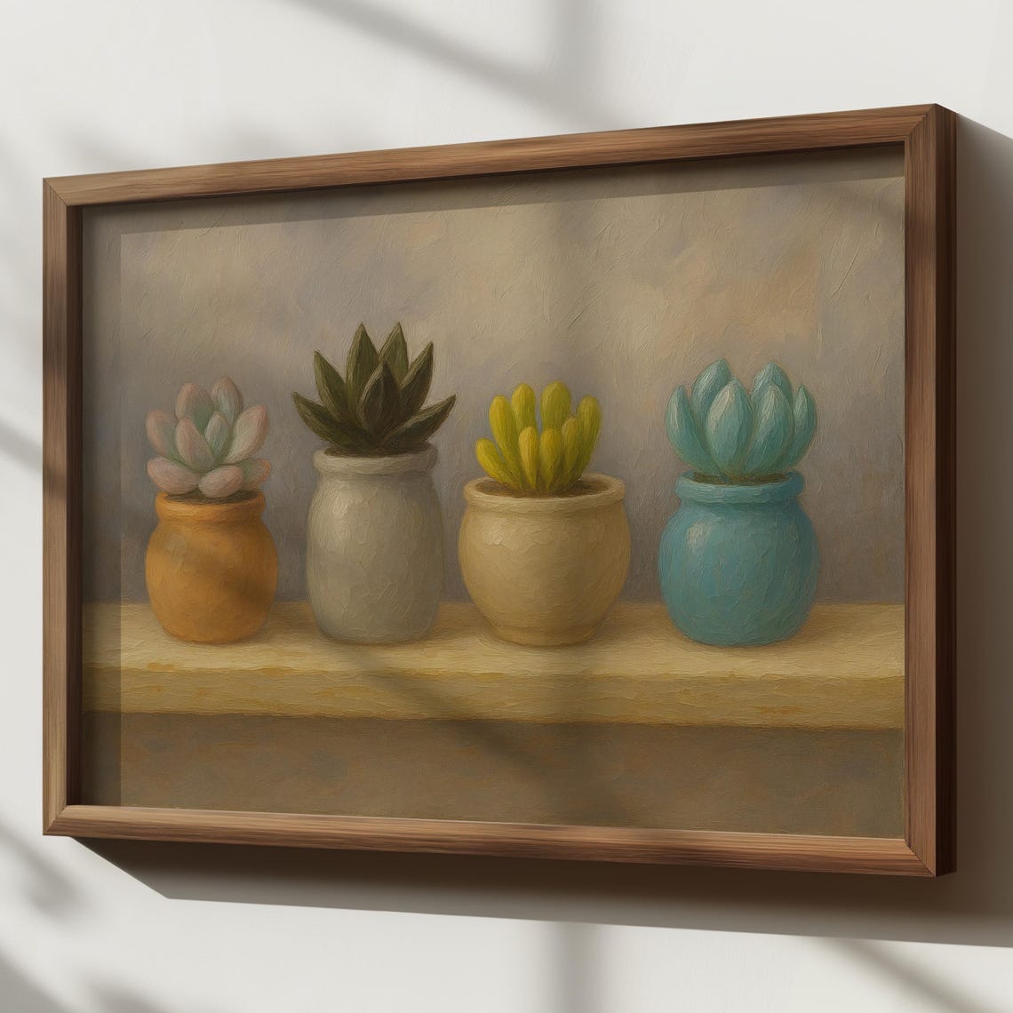 Potted Succulent Plants Ceramic Pots Shelf Botanical Wall Art Decor