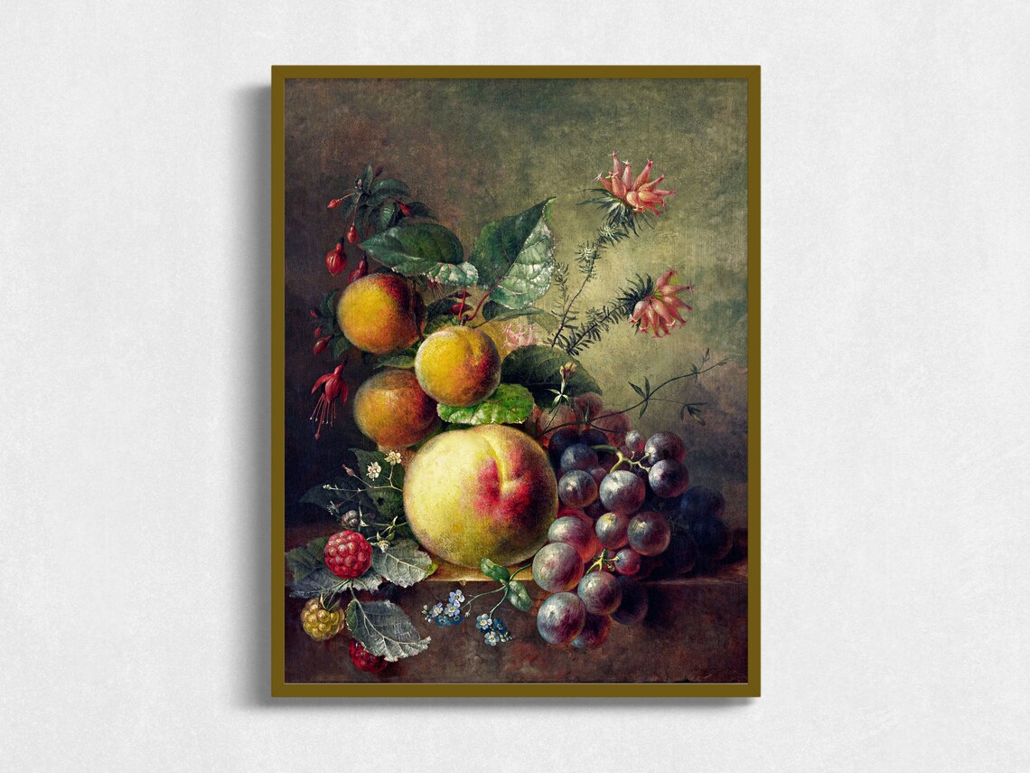 Vintage Fruit Oil Painting Antique Still Life With Fruit Art