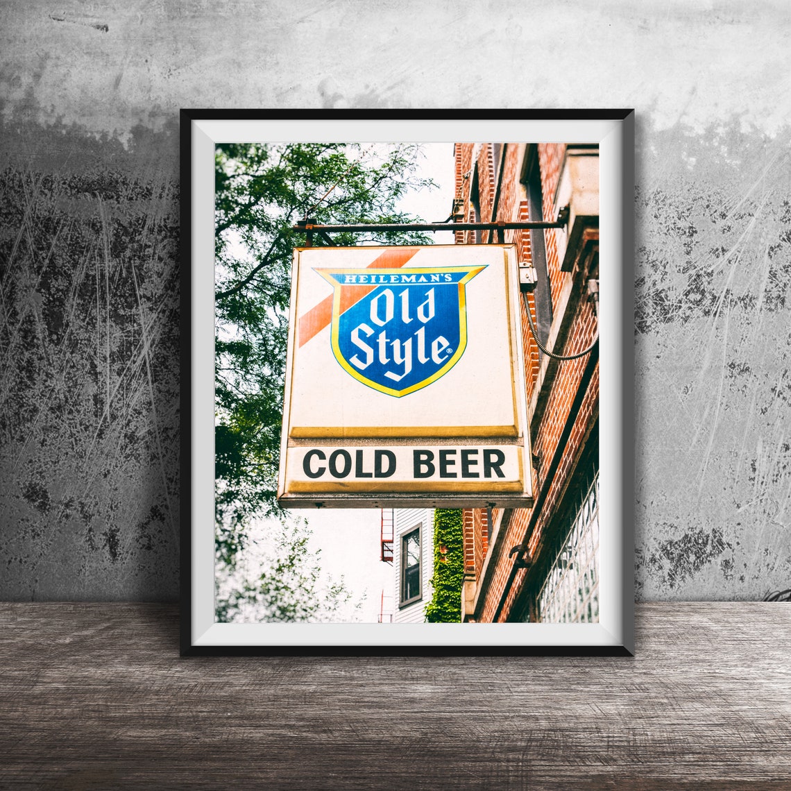 Old Style Cold Beer Sign on Chicago Brick Bar Wall Photography Poster