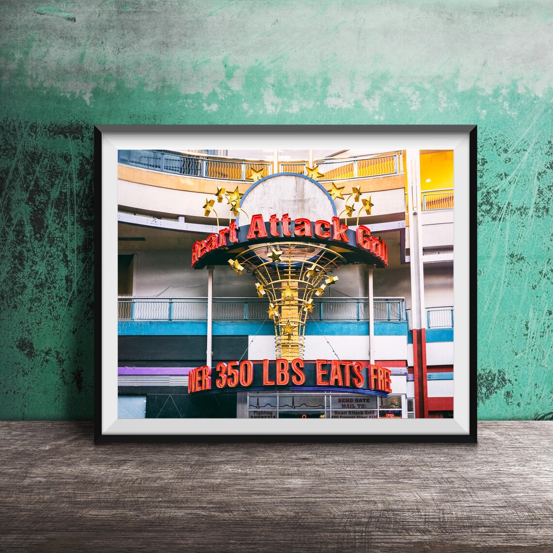 Heart Attack Grill Neon Sign Over 350 Lbs Eats Free Vegas Poster