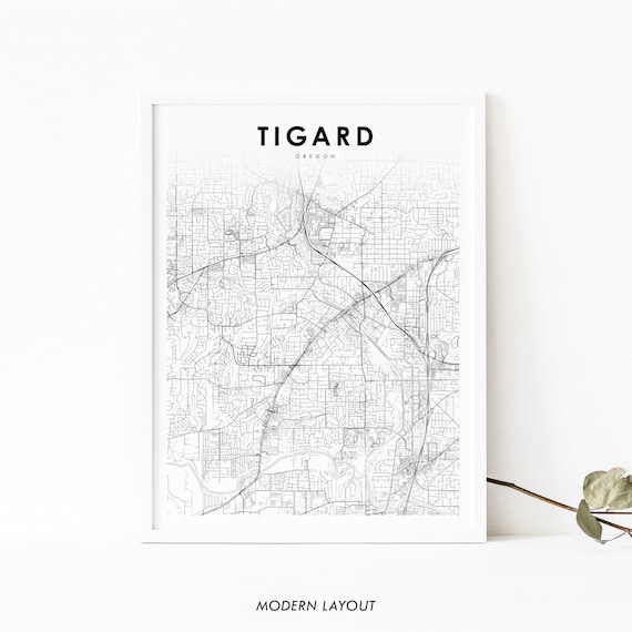 Tigard Oregon Minimalist City Street Map Poster Modern Black and White